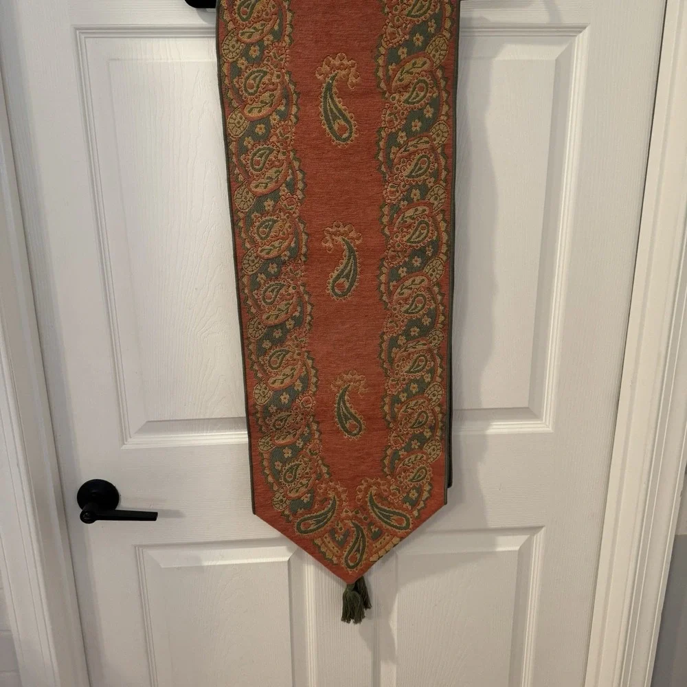 Table Runner With Tassels Coral Green Pink 69